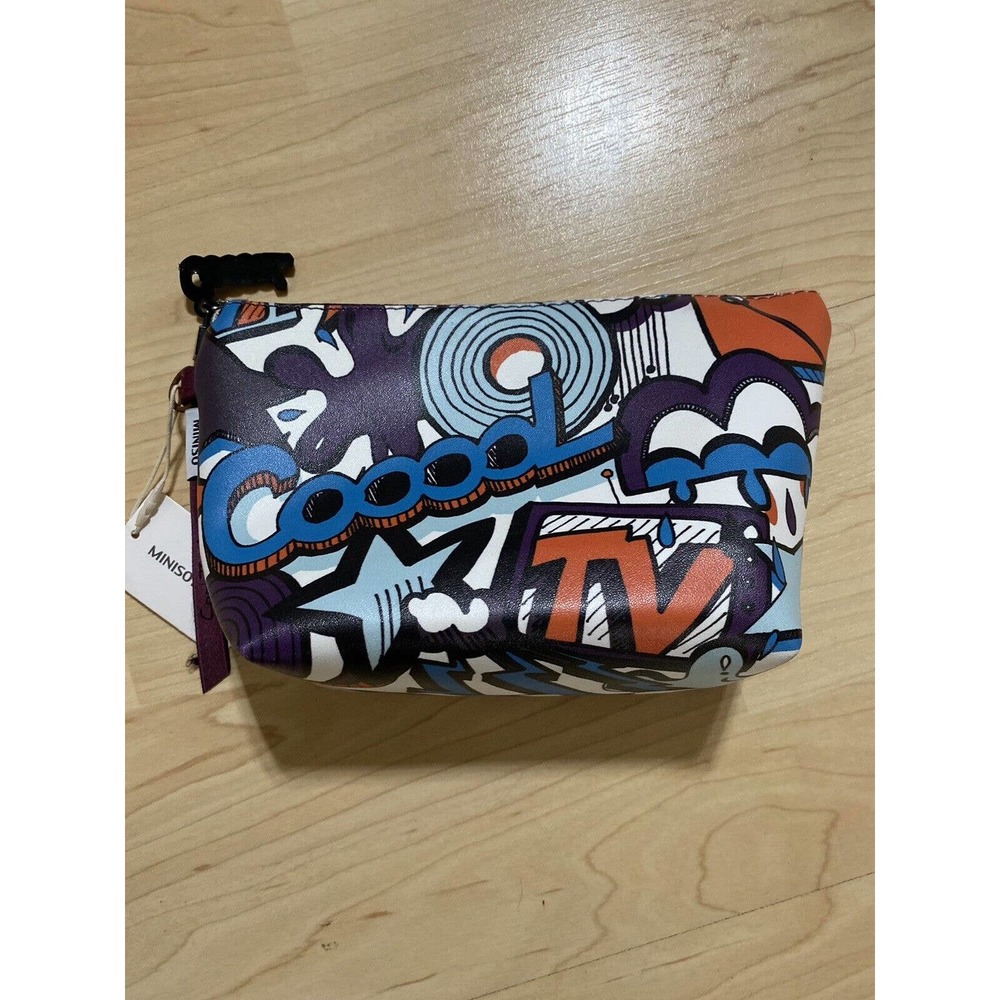 Miniso Cool TV Graffiti Trapezoid Small Purse Cosmetic Bag PU Material Ironware